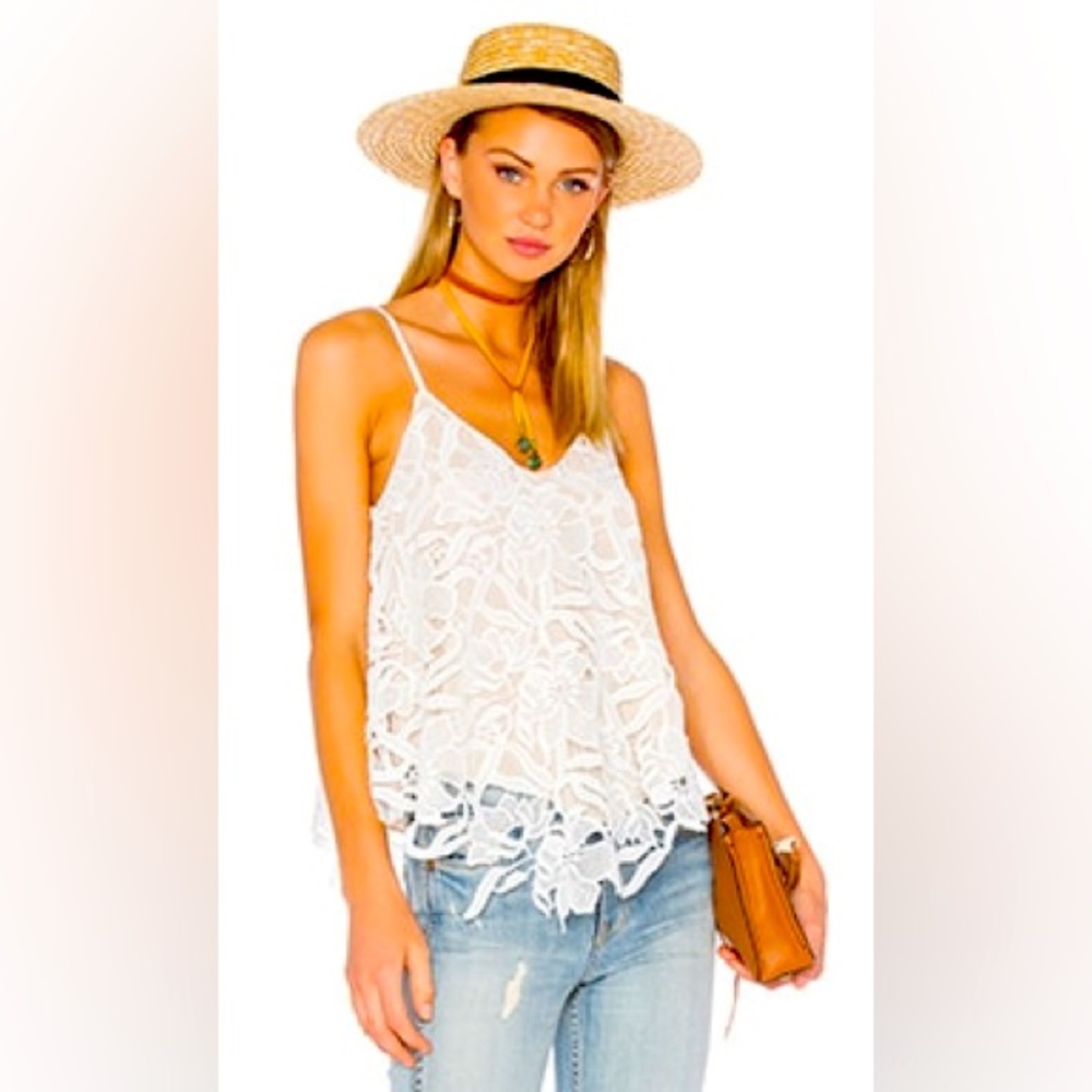 Alice + Olivia Emmeline Lace Tank in White & Sesame